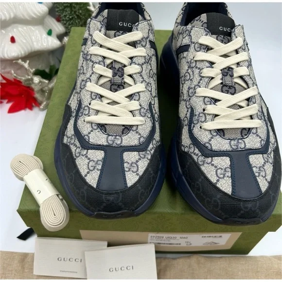 Gucci men's Rython GG Supreme monogram trainers size 12 made in Italy - Picture 6 of 6